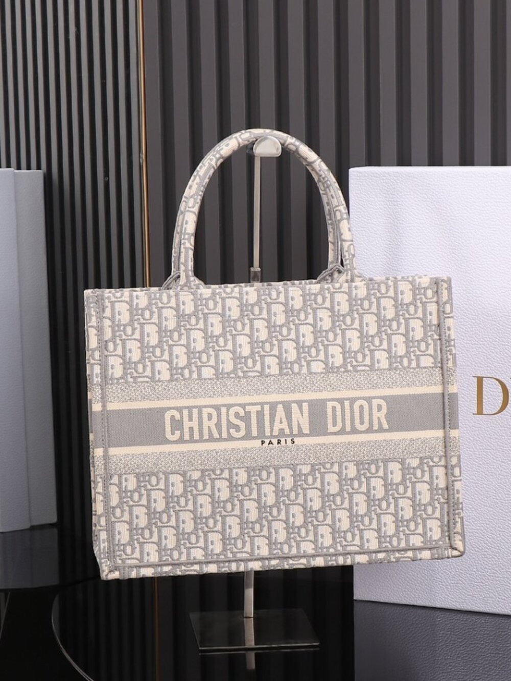 Dior Cream and Light Gray Oblique Book Tote